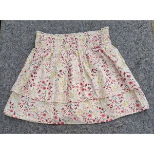 Dizzy lizzy womens medium mini skirt tiered cotton floral pink cream red